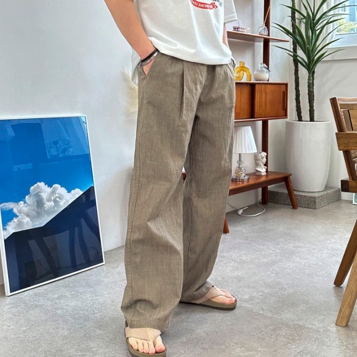프라다 린넨 청 데님 와이드팬츠